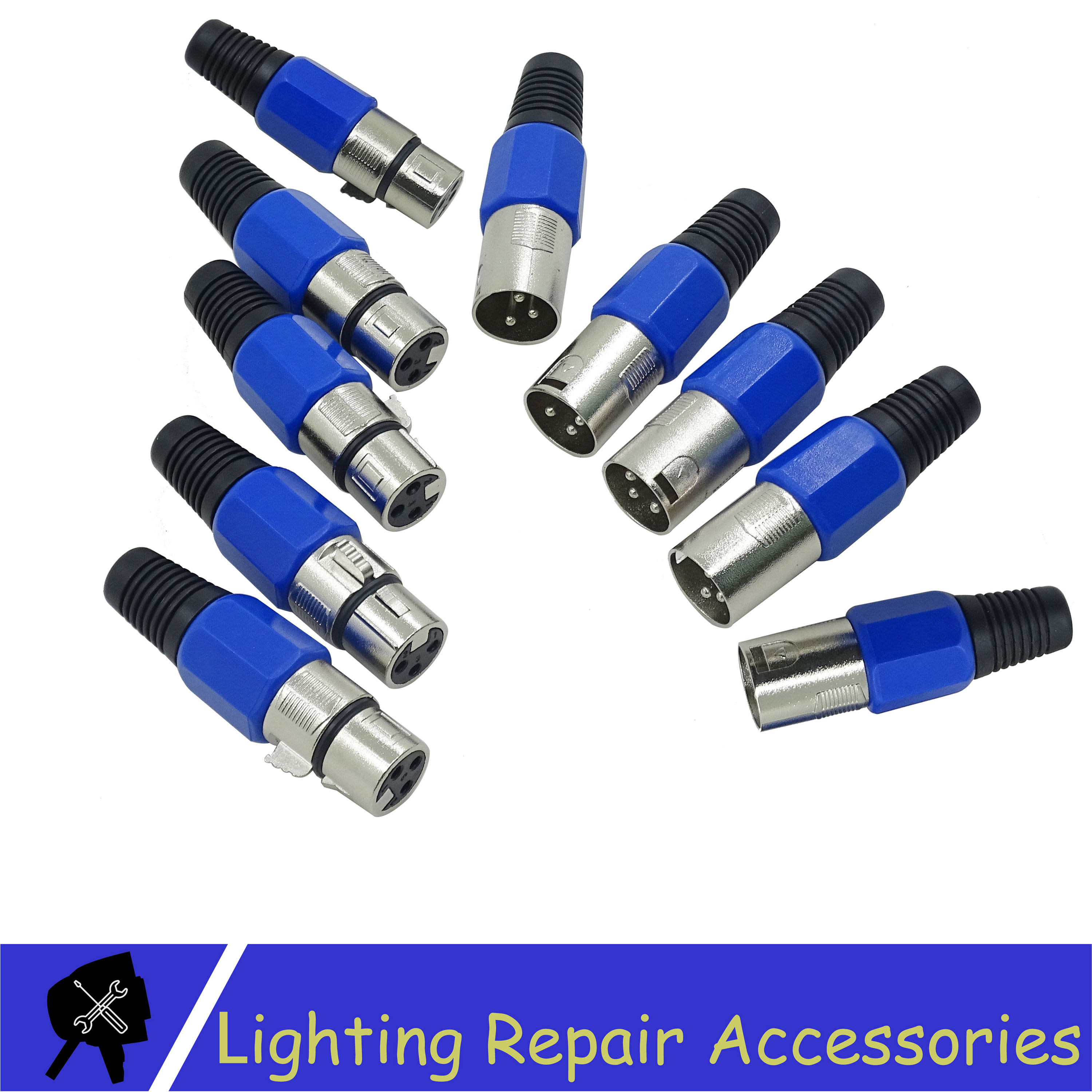 5 Sets 3-PIN XLR Metalen Connector Voor DMX Kabel Microfoon Kabel Blauw Audio Kabel Connector Stadium Licht Accessoires