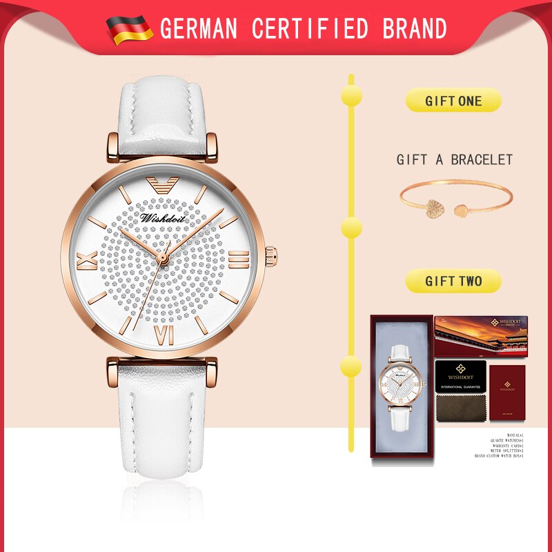 Gold Watch Women Watches Ladies Steel Women's Bracelet Watches Female Waterproof Clock Relogio Feminino: White leather belt