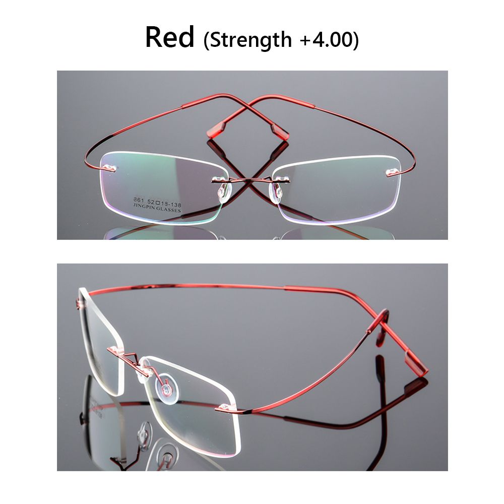Ultralichte Tr90 Geheugen Titanium Randloze Leesbril Mannen En Vrouwen Presbyopische Brillen 1.0 1.5 2.0 Tot 3.5 4.0: Rood / +150