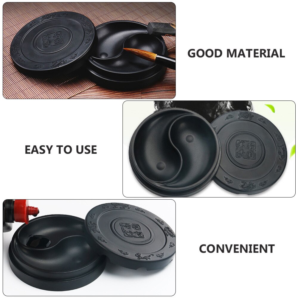 Practical Calligraphy Inkstone Tai Ji Shape Inkslab Round Inkstone with Lid