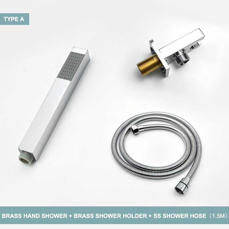 Handheld Shower Head Water Saving Chrome Plating Bathroom Rainfall Brass Square High Pressure Hand Shower Head Sprayer Holder: A Whole Set