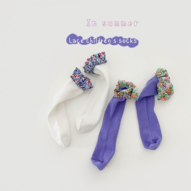 2 pairs of children&#39;s socks 2022 summer candy colored lace loop mesh socks thin cotton girls&#39; socks kids socks: 1190-C