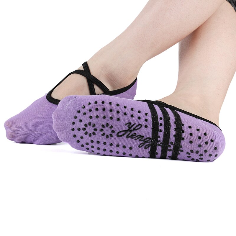 Vrouwen katoenen antislip yogasokken voor dames, ademende sokken voor dames, pilates, ballet, dans, verband, gym, voetverzorging: Paars 