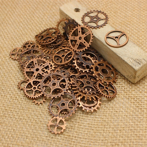 PULCHRITUDE Mix 100 pcs Antique Copper Charms Gear Pendant Antique bronze Fit Bracelets Necklace DIY Metal Jewelry Making T0186