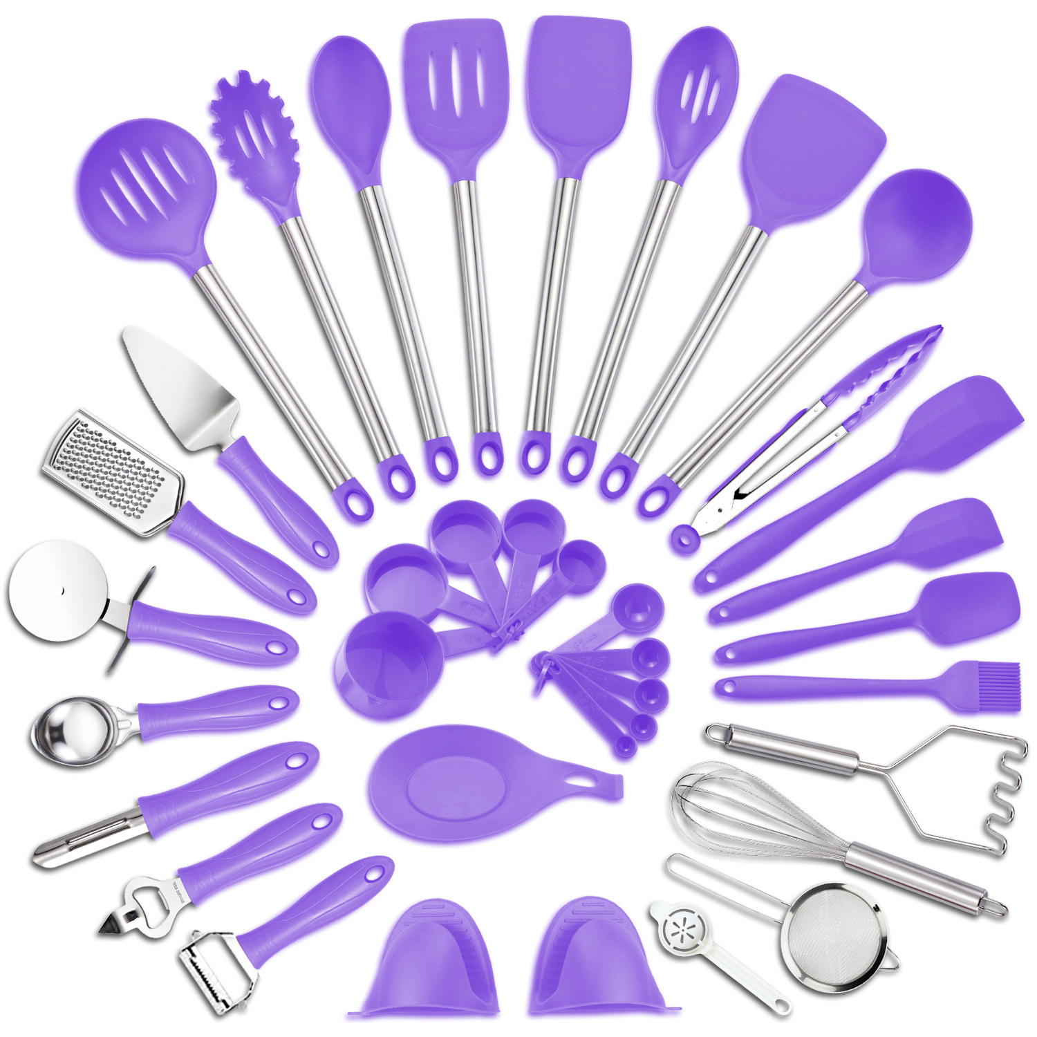 37Piece EU Kitchen Set Cooking Utensils Silicon And Stainless Steel Nylon Non-stick Spatula Set Baking Tool Set Cocina: 37Pcs-Purple