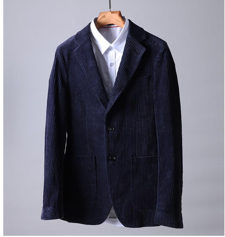 Herr manchester kavaj enfärgad casual manchester enkelknäppt kostym herr kavaj maskulin kläder vetement: Marinblå / Xl