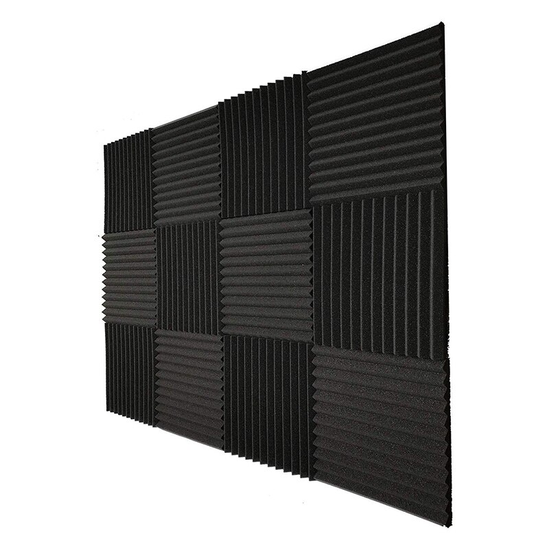 12 Pcs Black Acoustic Panels Soundproofing Foam Acoustic Tiles Studio Foam Sound Wedges 2.5 x 30 x 30cm