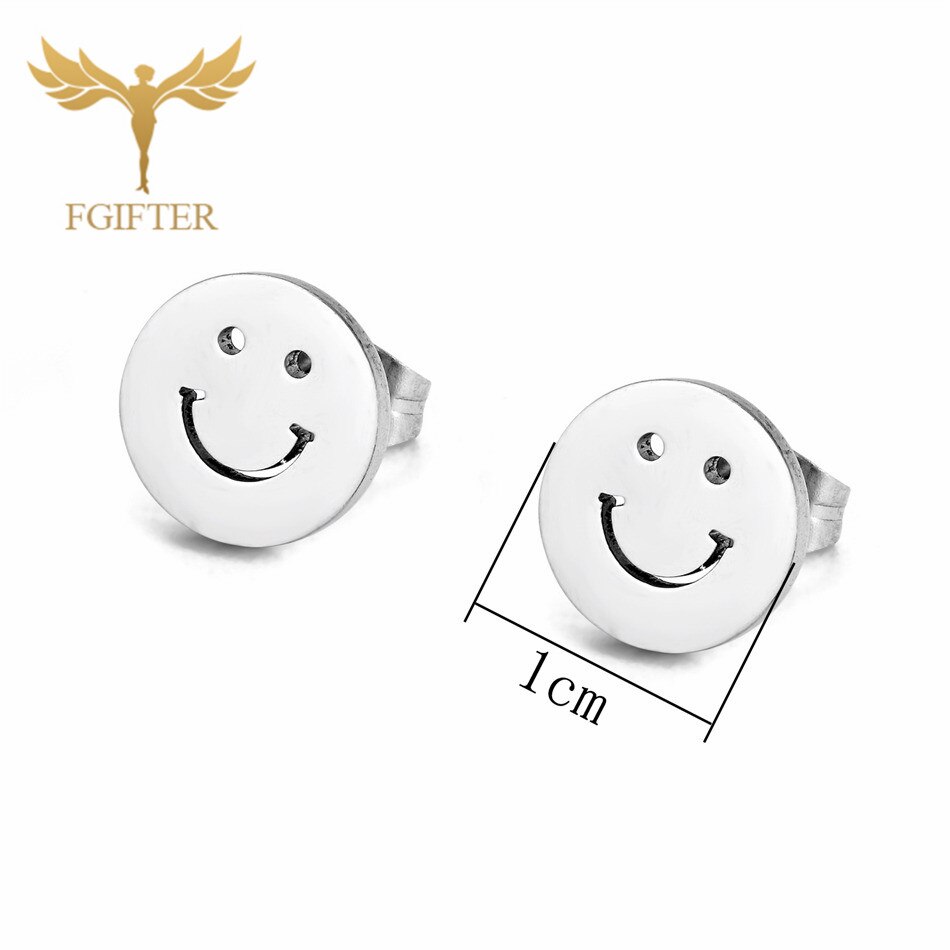 FGifter Nette Lächeln Gesicht Ohrringe Silber Farbe Edelstahl Zucht Ohrring Für Männer Frauen Mädchen Schmuck
