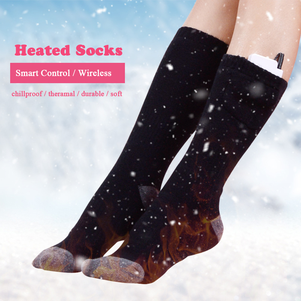 Wireless Battery Heated Socks Electric Rechargeable Heat Socks Kit Motorcycle Ice Fishing Skiing Cotton Thick Thermal Socks