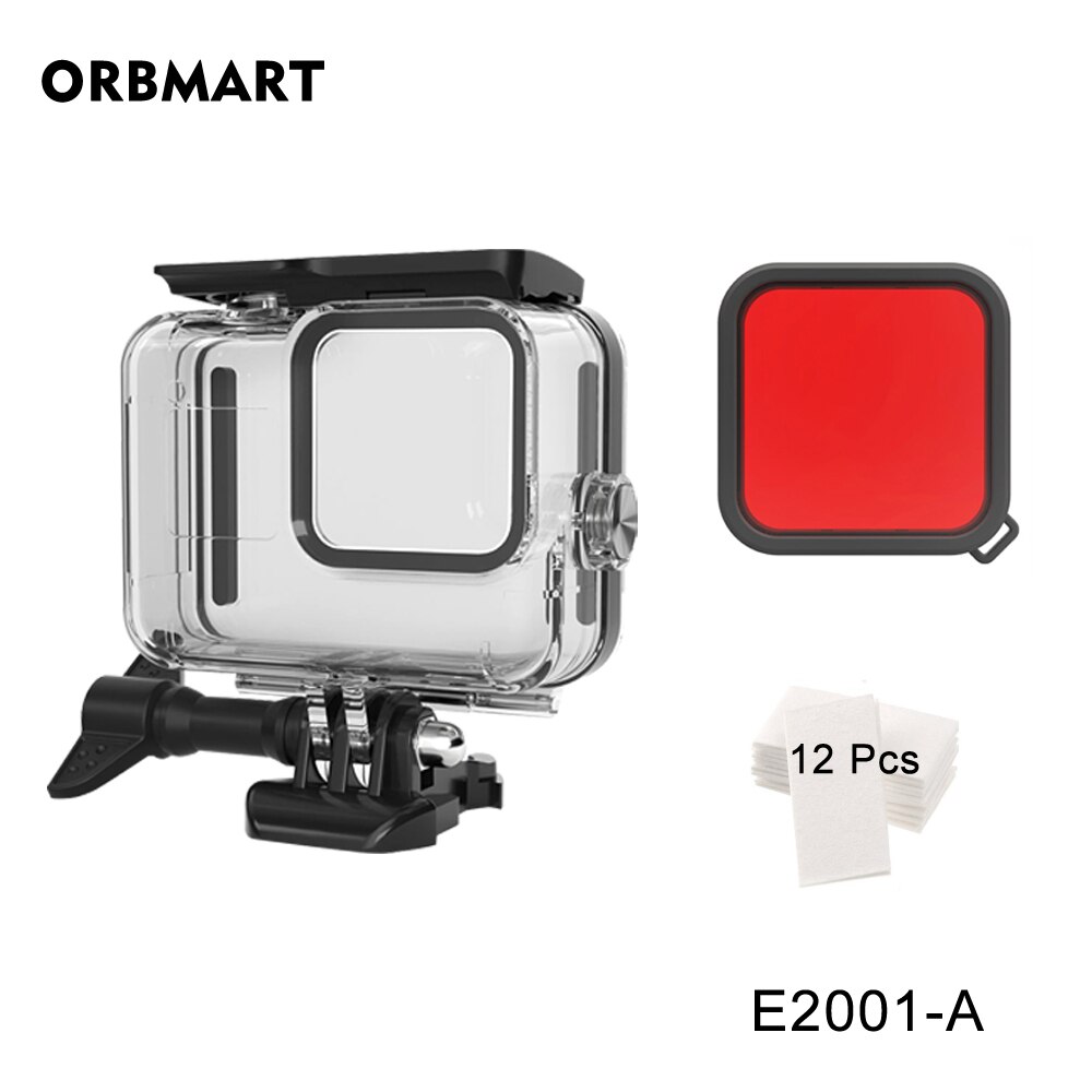 Funda impermeable de 30m para GoPro Hero 8, carcasa para buceo, cubierta protectora de buceo, montaje para para cámara, accesorios de color negro, impermeable hasta 60m: E2001-A