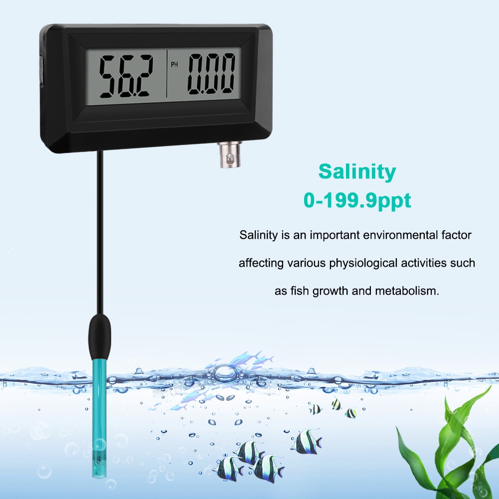 Monitor de PH y salinidad en línea, medidor de ph 2 en 1 y comprobador de salinidad para acuario, piscina, spa, agua de mar, hortícola del agua