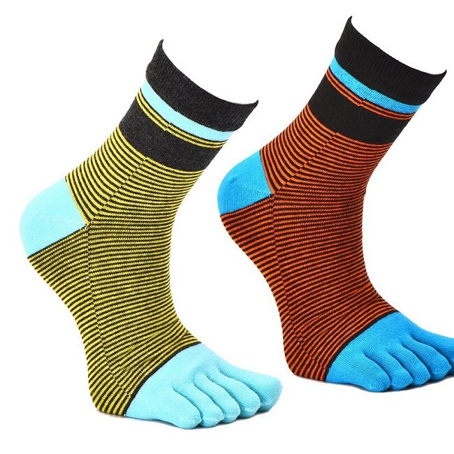 2 Pairs/Lot Stripes Cotton Men's Feet Toe Socks Boys Anti-friction Sports Breathable Five Toe Socks Anti-friction: Mixed 10