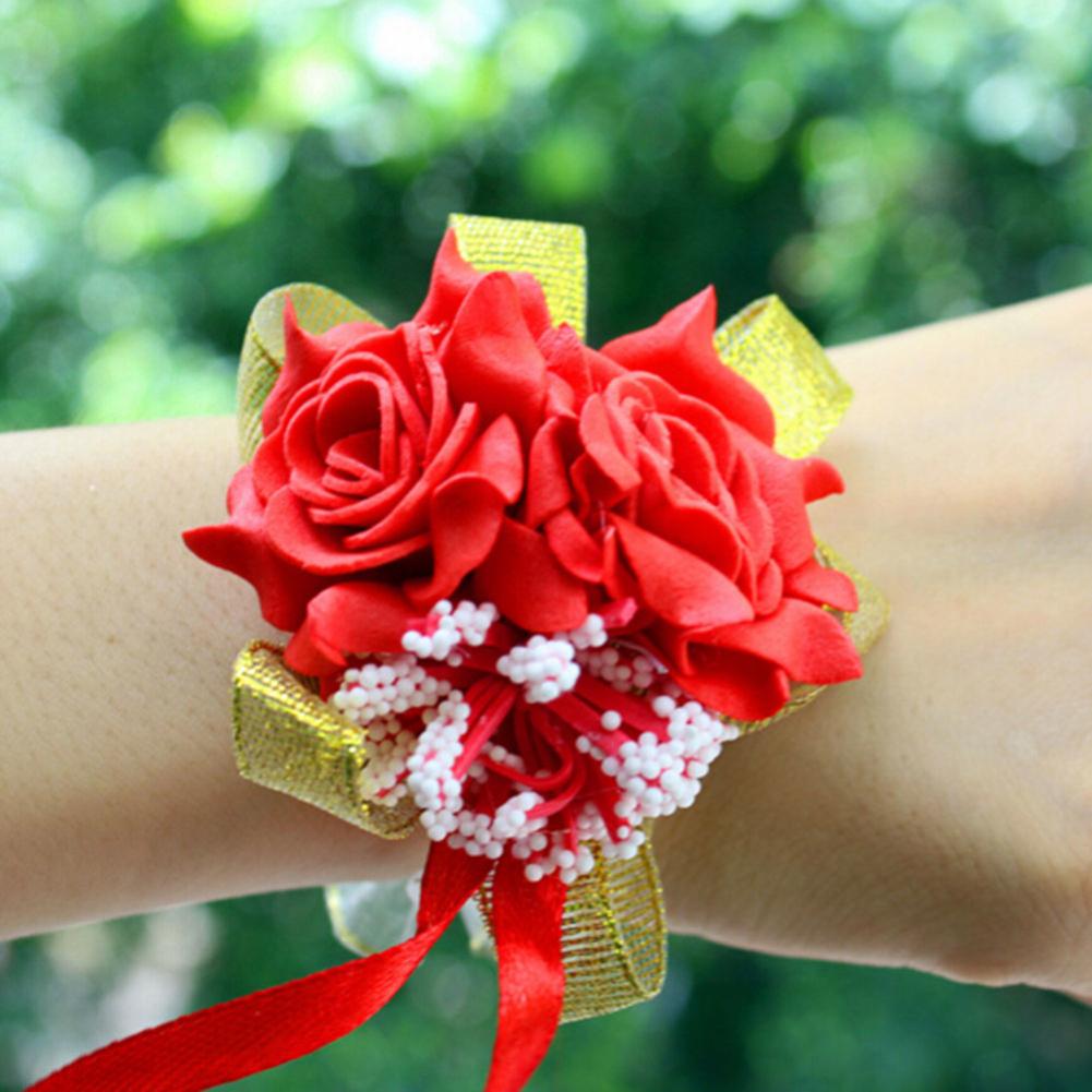 Mousse Rose fleurs mariée demoiselle d'honneur poignet Corsage mariage ruban Bracelet