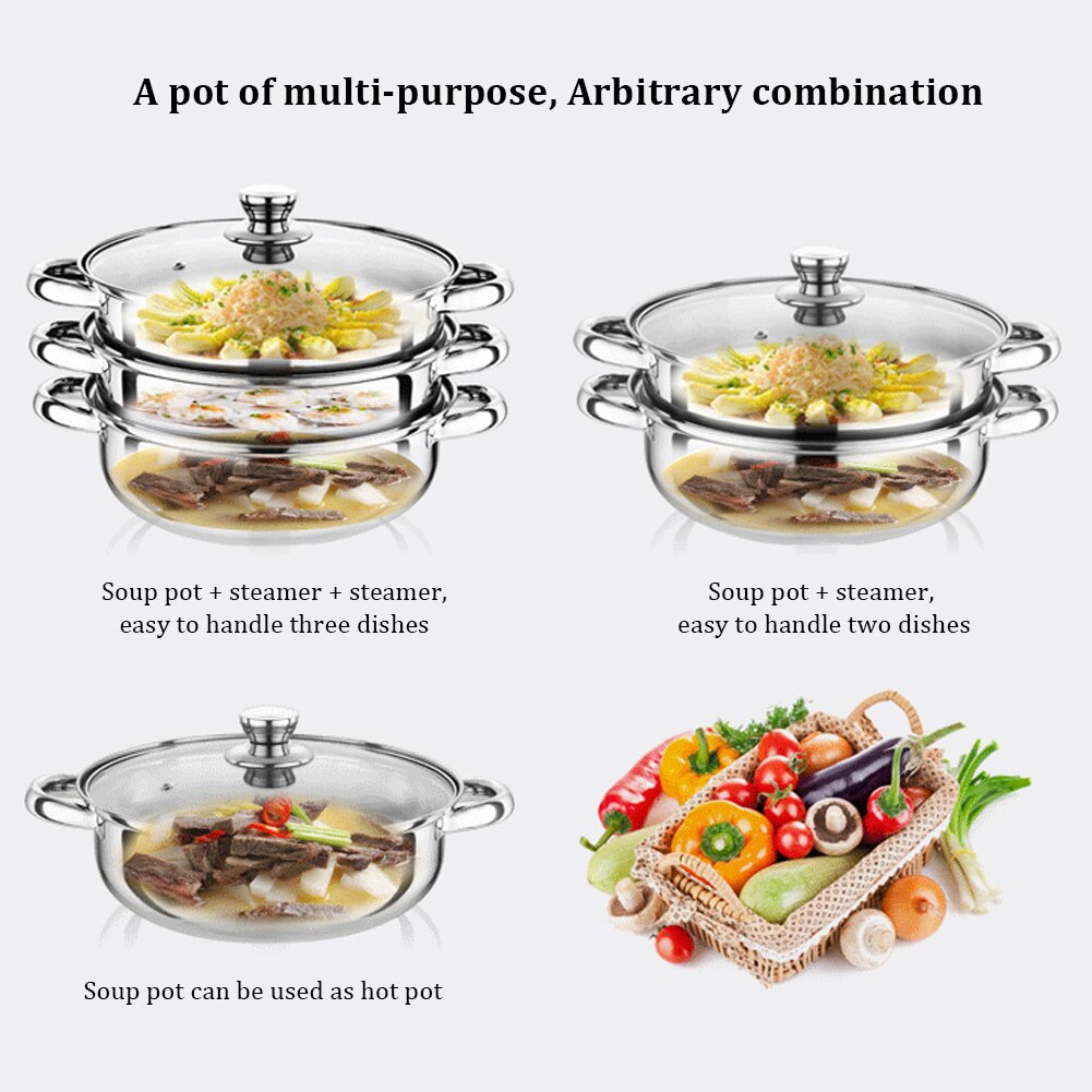 28cm Stainless Steel Kitchen Food Maker Steamer Pot 3 Tier Dual Use Easy Clean Space Saving Cookware Home With Handles Insulated