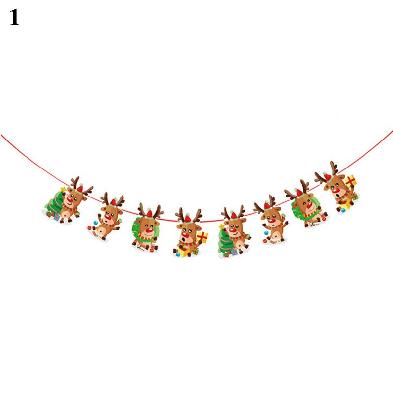 Merry Christmas Elk Bunting Garland Banner Hanging Flag Shop Party Decor Xmas De