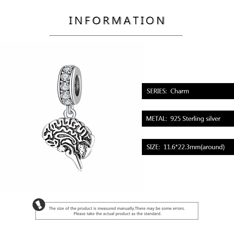Autentiske 925 sterling sølv smarte hjerne vedhæng perler til smykker gør fit originale charme armbånd kvinder smykker