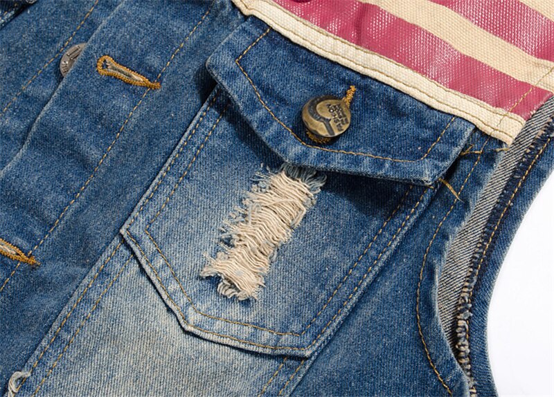 Forår efterår denimvest herre ærmeløs cowboy vest højkvalitets jean frakke revet slim fit afslappet bomuldsjakke til mænd