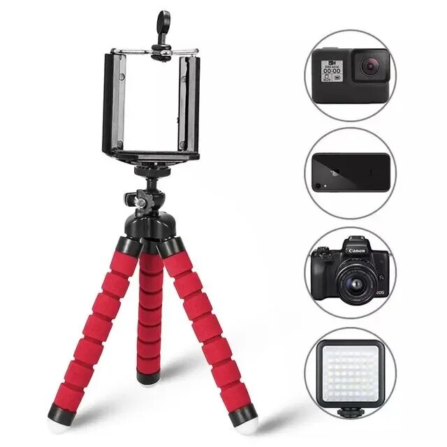 Treppiede per telefono flessibile spugna polpo Mini treppiede per IPhone Mini fotocamera treppiede supporto per telefono Clip Stand: Rosso