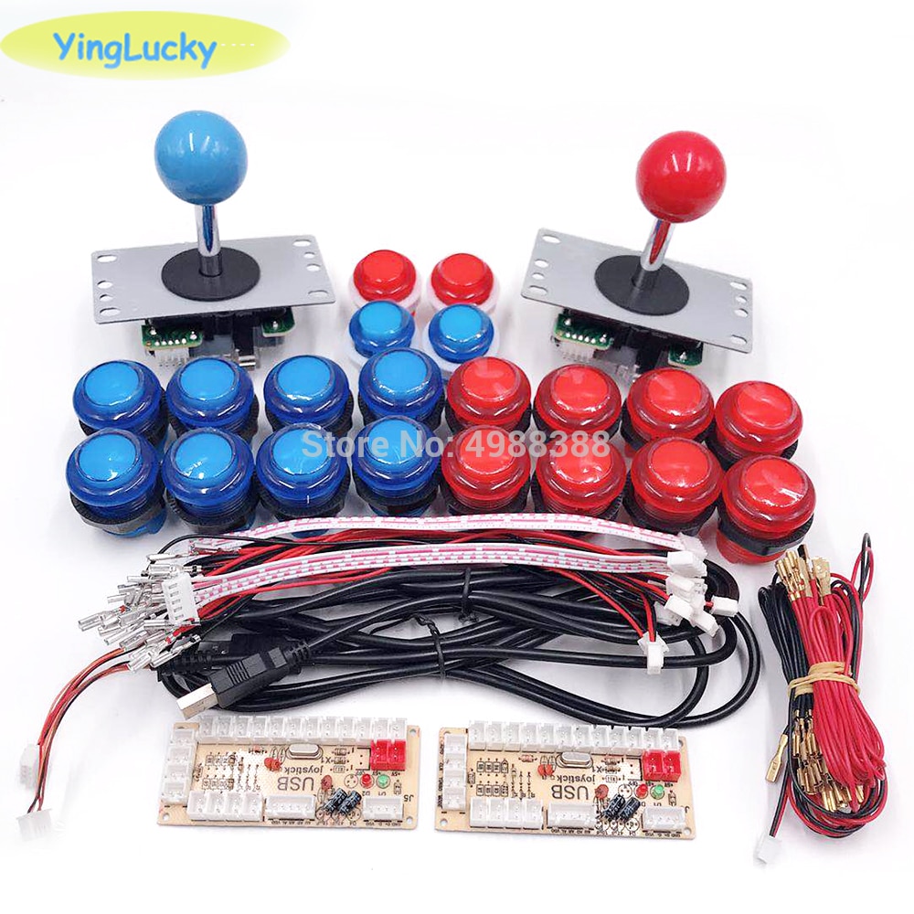 2-Player DIY Arcade Joystick Kits With 20 LED Arcade Buttons + 2 Joysticks + 2 USB Encoder Kit + Cables Arcade Game Parts Set: White