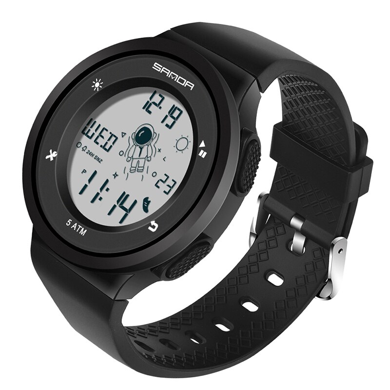 Creatieve Outdoor Sport Horloge Mannen Mode Eenvoudige Elektronische Horloge Man 50M Waterdichte Horloges Voor Jongens Meisjes klok: black