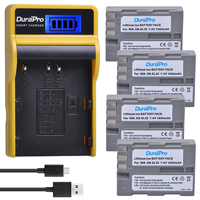 2x EN-EL3E EN EL3e Replacement Camera Battery Pack + LCD USB Charger For Nikon D70 D70S D80 D90 D100 D200 D300 D300S D700 Camera: 4 Battery Set