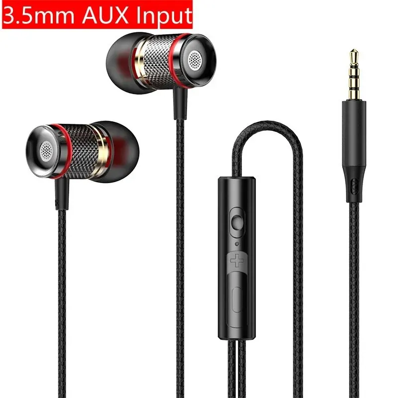 9D HIFI ciężki bas słuchawki douszne 3.5MM AUX/type-c słuchawki cyfrowe Stereo przewodowy zestaw słuchawkowy z mikrofonem słuchawki douszne dla Samsung Android: Czerwony
