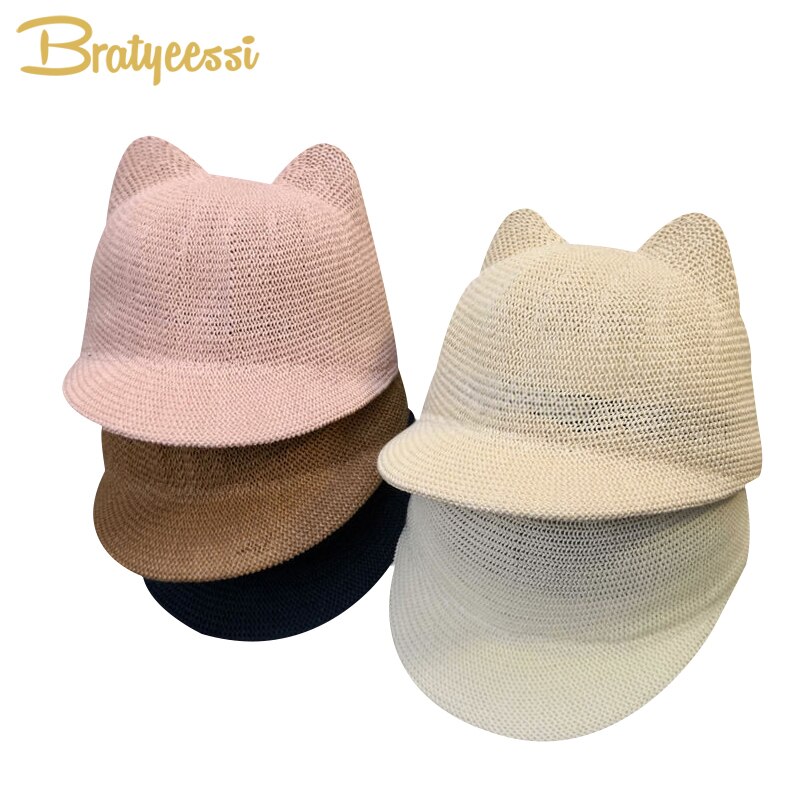 Casquette de paille pour bébé garçon et fille, chapeau de soleil d'été avec oreilles pour la plage, casquette de Baseball pour enfants, 1 pièce