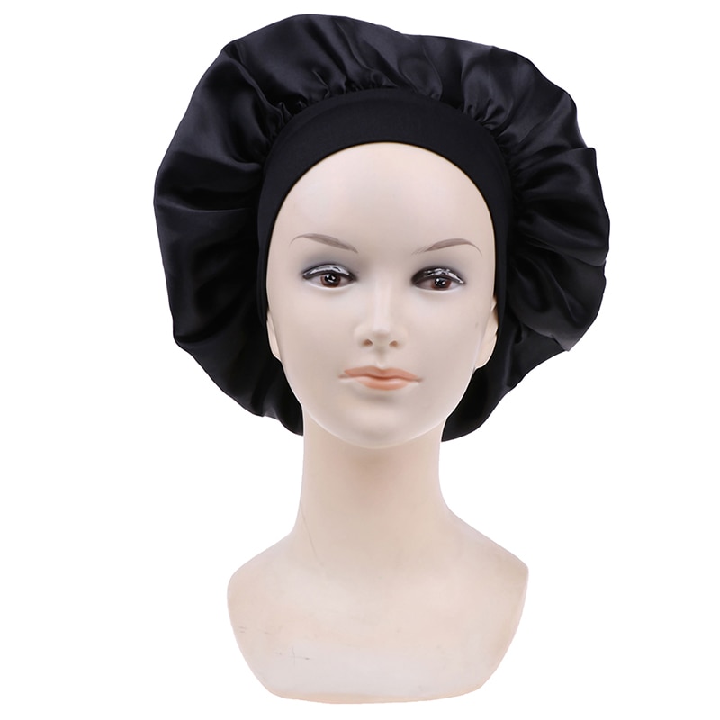 58cm lange hårpleje kvinder satin motorhjelm kasket nattesøvn hat silke hoved wrap justere badekåber strikket kasket ensfarvet