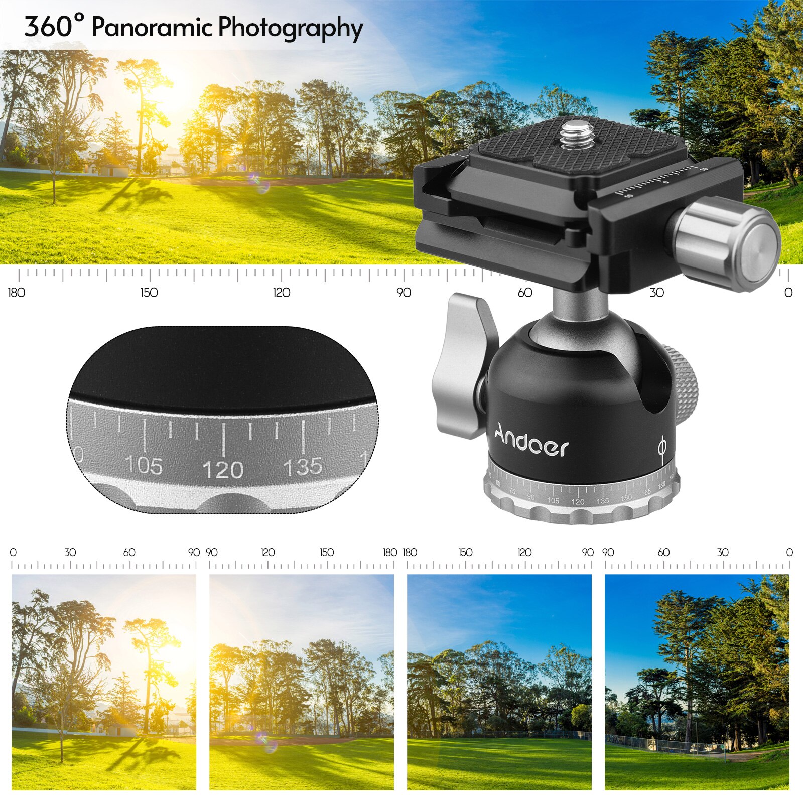 Andoer Compact Panorama Balhoofd Statief Mount Adapter Balhoofd Qr Plate 1/4 "Schroef Aluminium Cnc Bewerking 5Kg payload