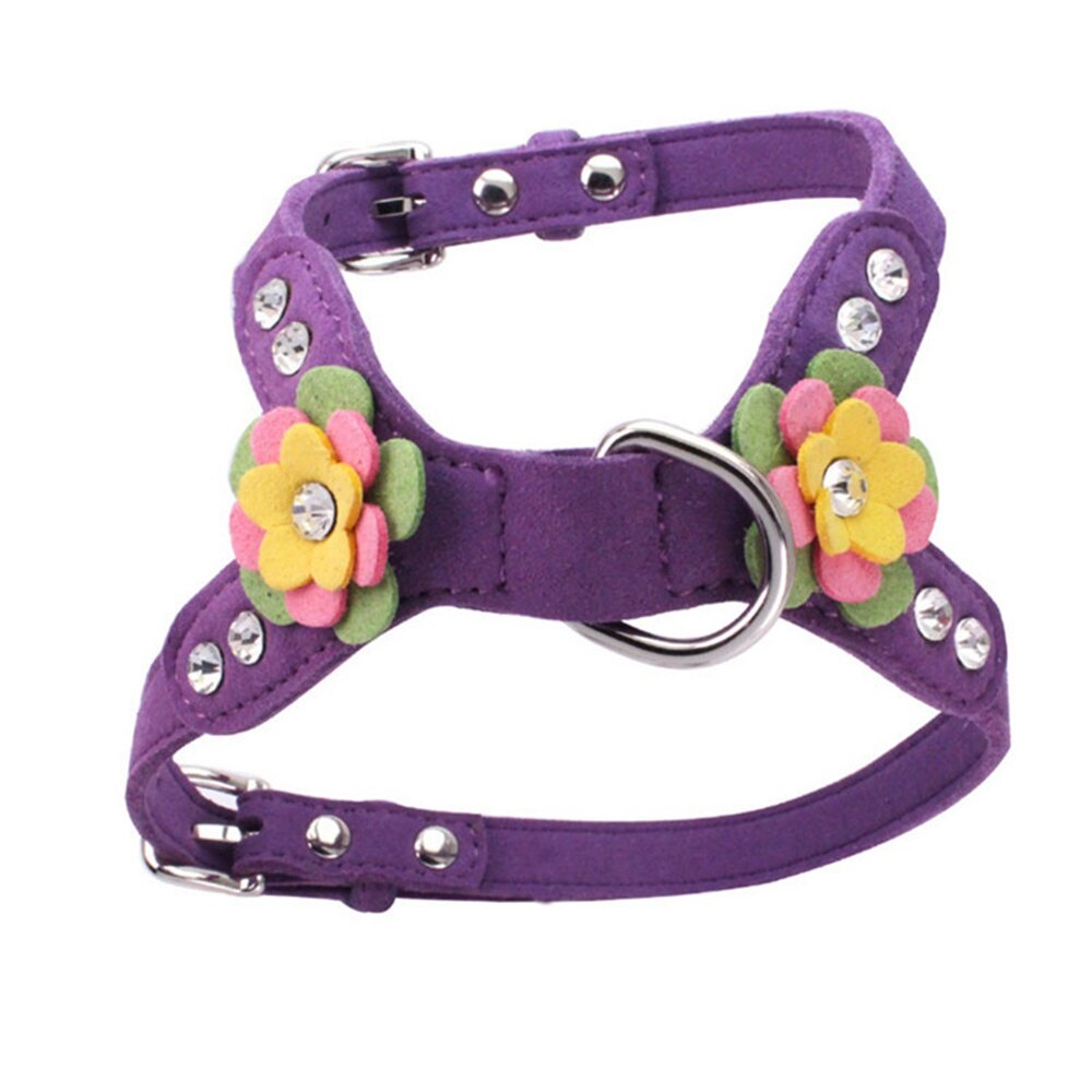 Small Dogs Harness Vest Puppy Collars Bling Accessories Flower For Pet Harness Product Animals Supplies: Purple  / S