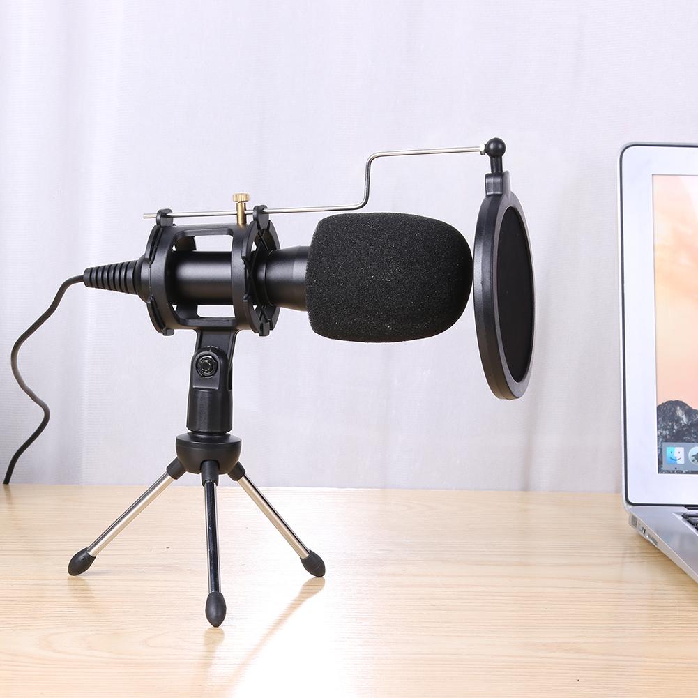 USB 2.0 Microphone 1.8m Cable Wired Condenser PC Microphone Studio Mic with Stand Clip for Recording/Live/Broadcast