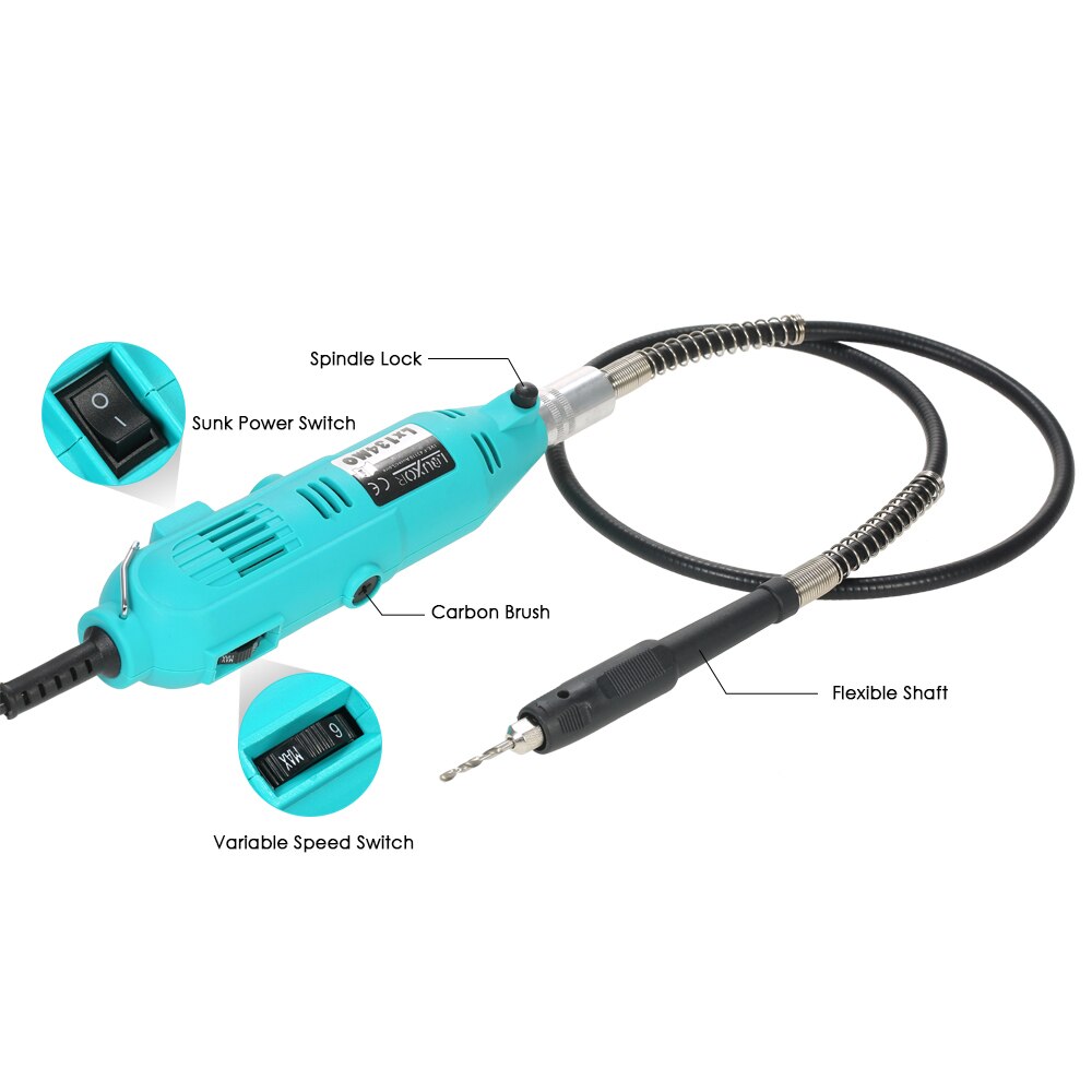 Meterk 228-Piece 180W Rotary Tool Kit with Flex Shaft Electric Drill 6-Speed Engraving Grinding Drilling Tools AC220V