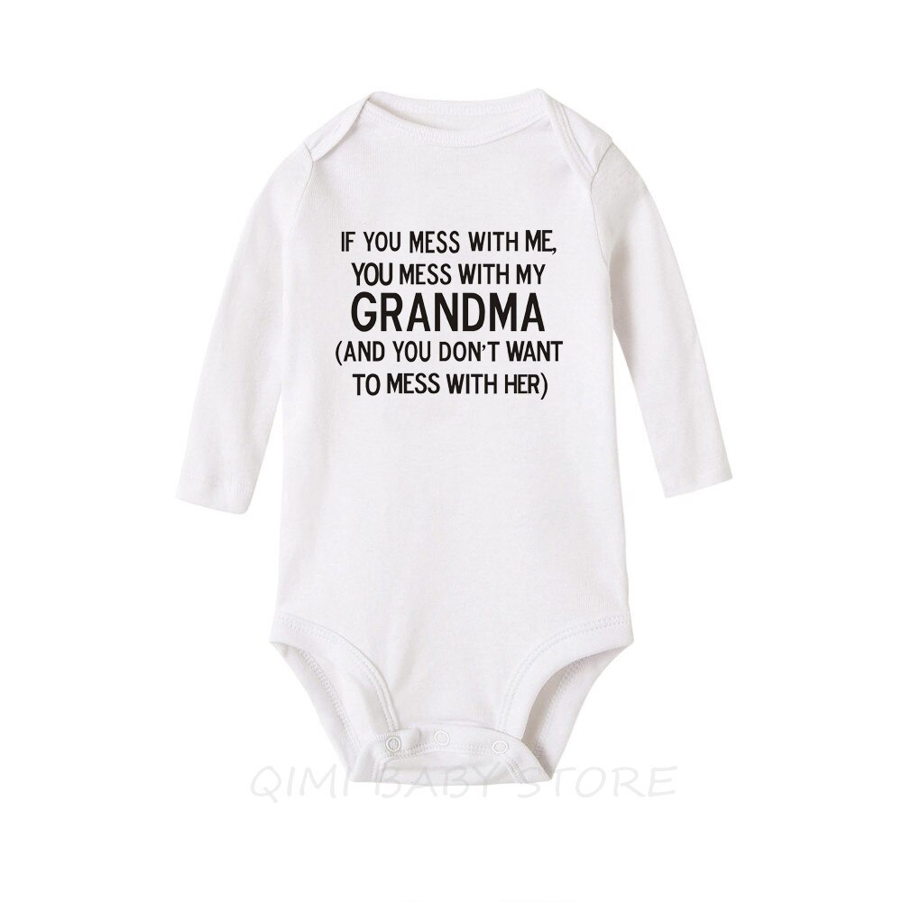 If You Mess with Me You Mess with My Grandma Infant Baby Boy Girls Bodysuit Letter Long Sleeve Bodysuit Cotton Clothes: 12M