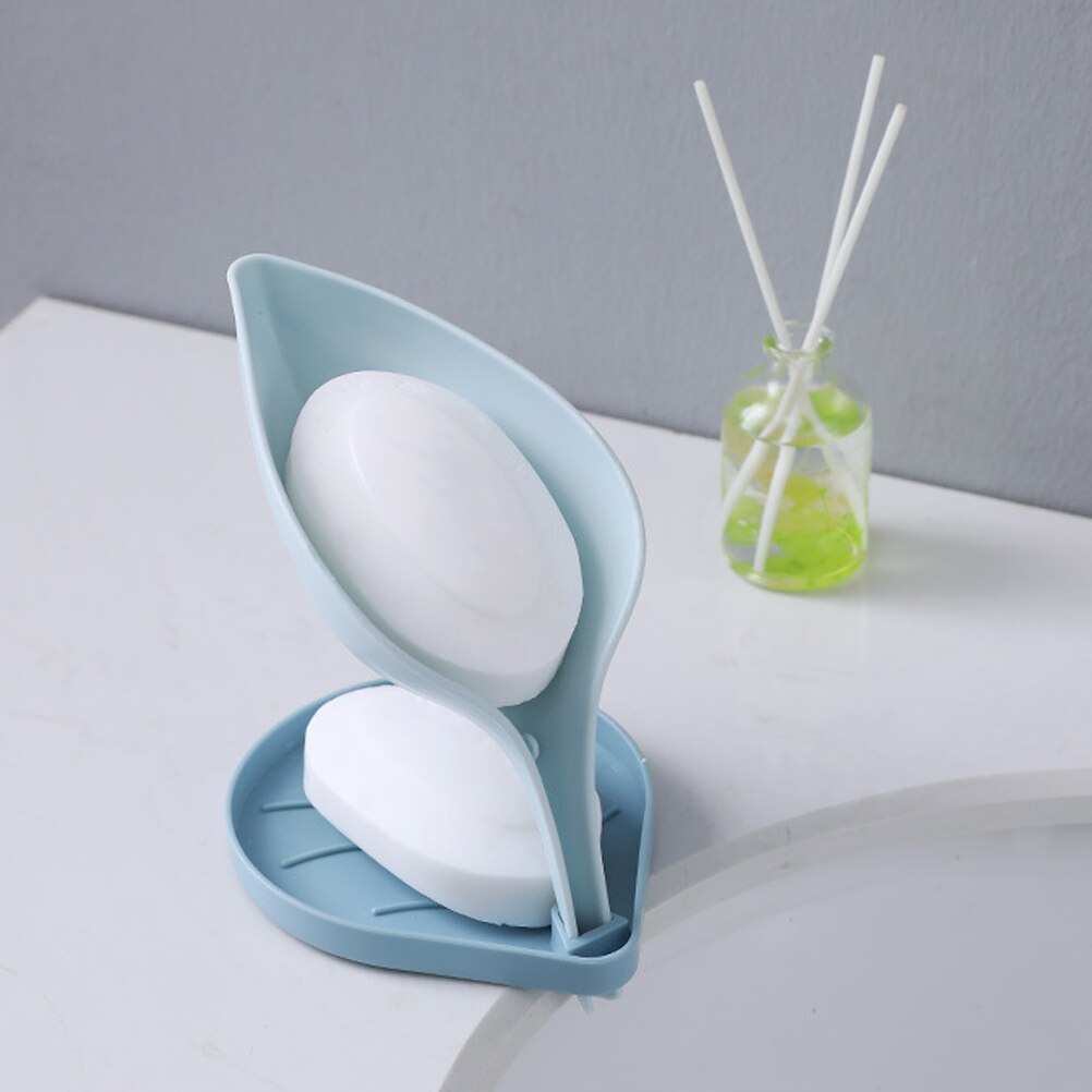 Sink Soap Drain Box Double Leaf-Shaped Soap Holder Free Punch Toilet Bathroom Multifunctional Soap Holder: Blue