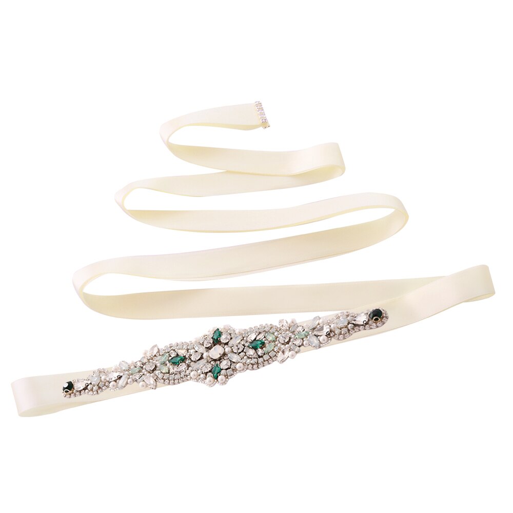 Grün Kleid Gürtel Grün Diamanten Gürtel für Hochzeit Gürtel Opal Strass Brautjungfer Dekorative Gürtel Braut Kristall Hochzeit Schärpen: Elfenbein