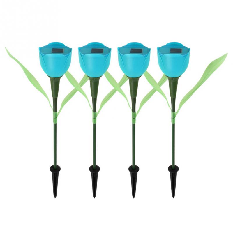8 farger utendørs hage solcellelys solcelledrevet led tulipan hjemme plenlampe landskap natt blomsterlampe 1pc: Blå