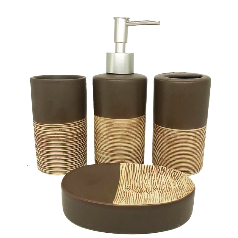 4 sæt chokolade farve keramisk badeværelse tilbehør høj kvalitet vask sæt sæbedispenser badeværelse leverer bryllup sæt