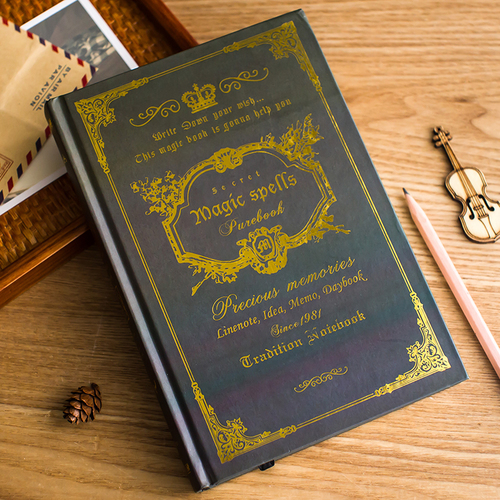 Very Thick Large A5 Vintage Notebook Magic Spells European Traditional Classic Diary Planner Hardcover: green 160sheets
