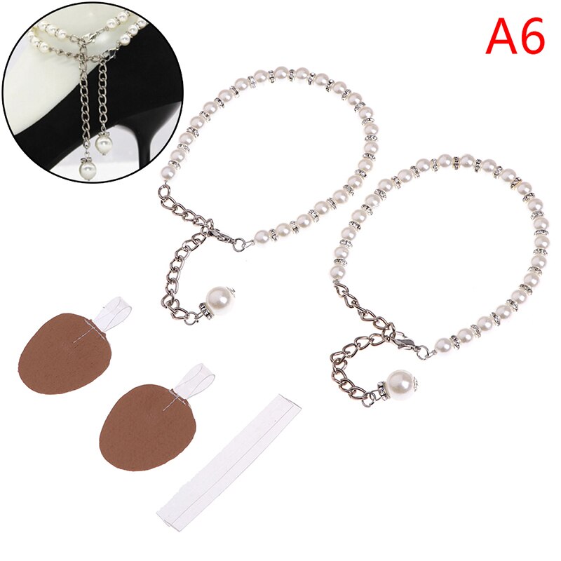 1 Paar Vrouwen Parel Hakken Band Schoen Riem Hoge Hakken Enkel Holding Losse Anti-Skid Bundel Tie Bandjes band Schoenen Decoratie: A6