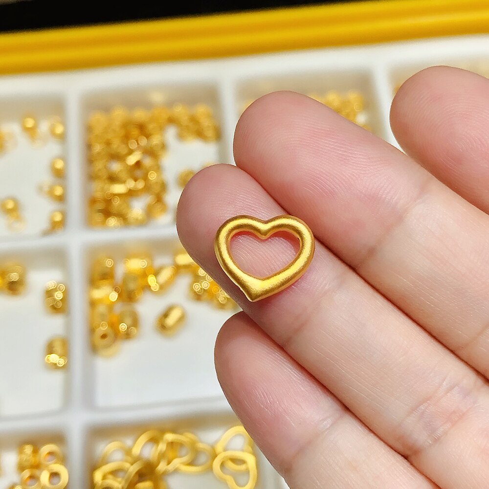 Fijne Sieraden Real 24K Geel Gouden Hanger 3D Mini Hollow Heart Shaped Kraal 0.08-0.15G (Alleen een Stuk) beste Cadeau