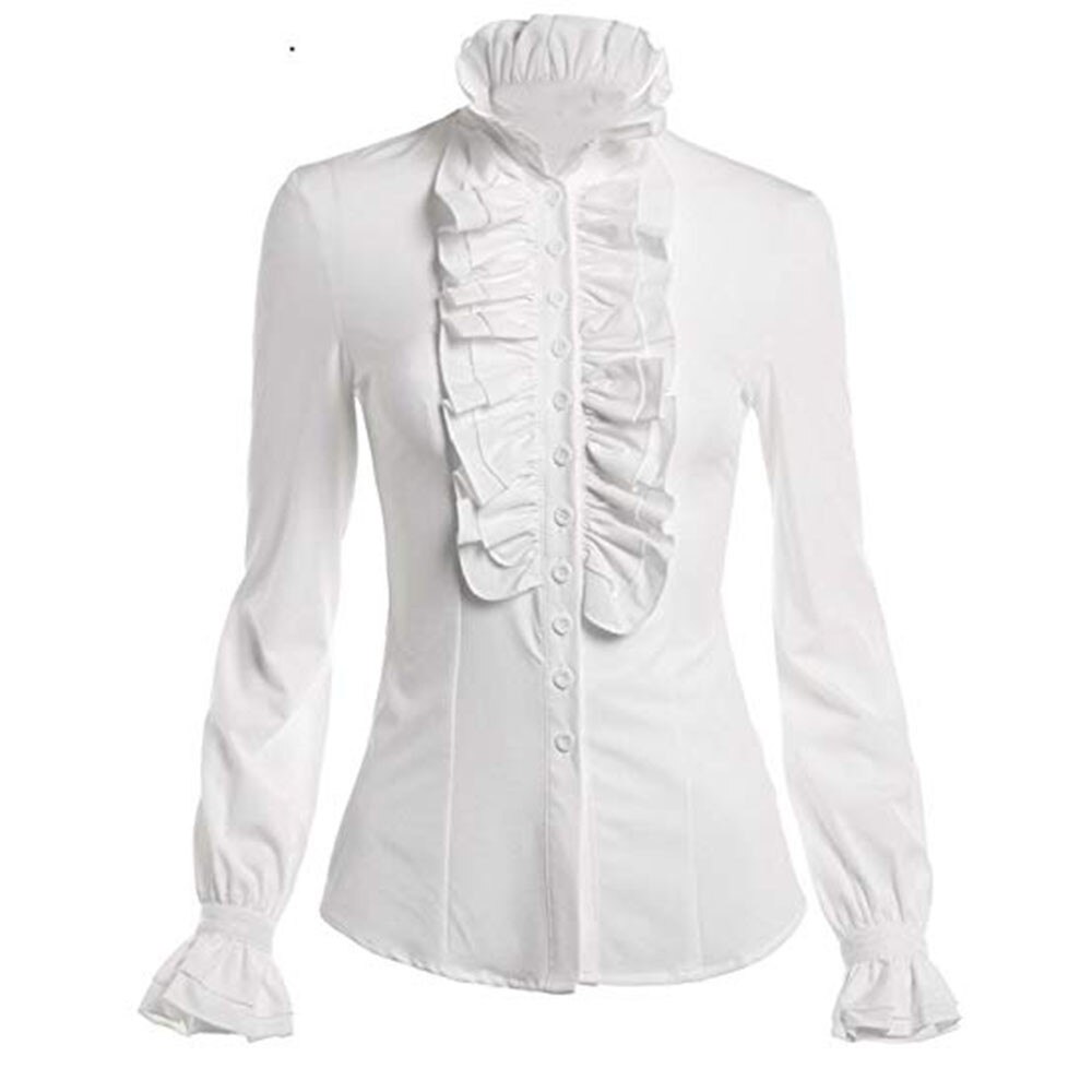 Women Retro Blousers Ruffles Lolita Floral Stand Collar Shirt Medieval Blouses Gothic Lolita Blouse Victorian Women Ladies Shirt