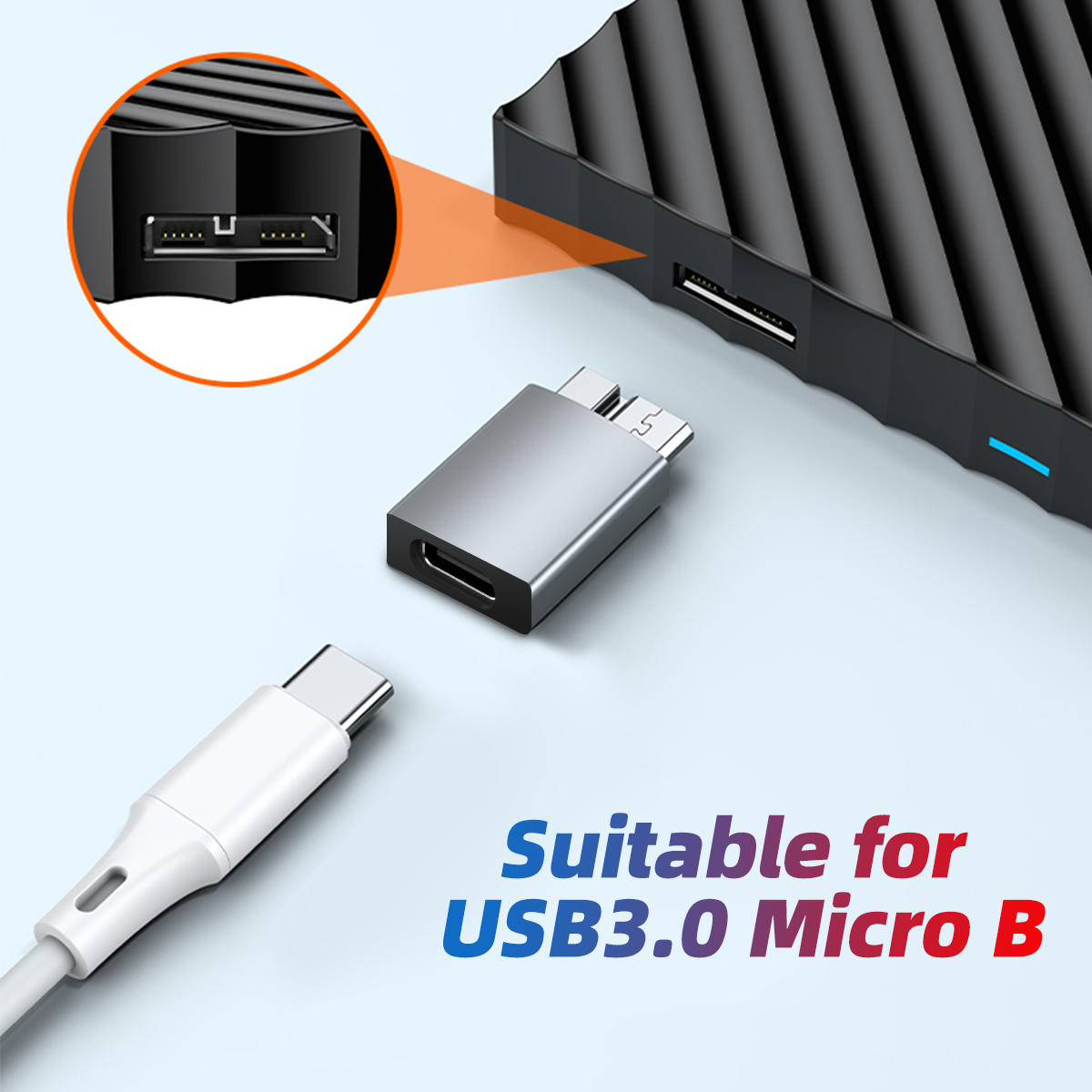 Anmone Micro B USB C 3.0 Stecker auf Typ C Buchse Adapter Typ-C USB3.0 Micro B Stecker für externe Festplatte Festplatte HDD Kabel