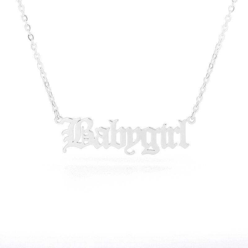 Old English BABYGIRL Collana Per Le Donne Pendenti Con Gemme E Perle Collane In Acciaio Inox Catena Del Choker Regalo Di Compleanno Fidanzata Regalo Dei Monili: Platinum Plated