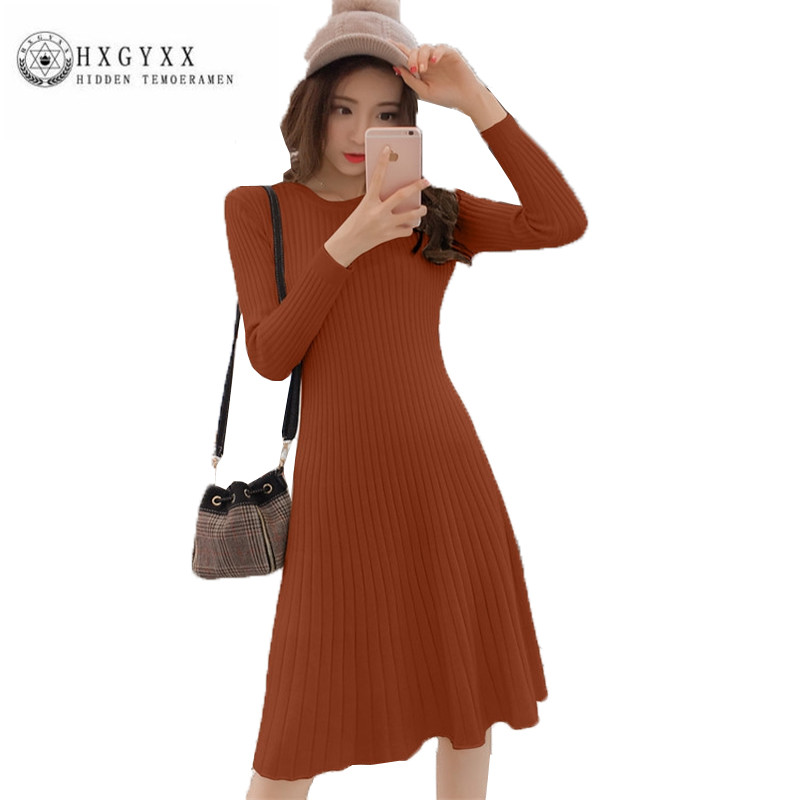 Women Spring Autumn knitted Dress simple Slim Female render Dress Temperament Long sleeve long Dresses QZ022