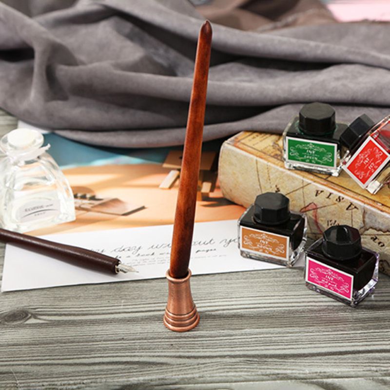 Wooden Caligraphy Dip Pen Hook Line Signature Fountain Pens with Ink Nibs Set Dip Pen Kit Offices School Stationery