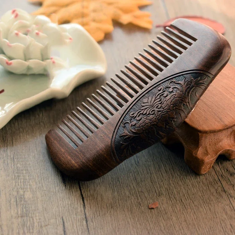 Peine de madera de bolsillo, sándalo dorado y negro Natural, peines de madera de dientes súper estrechos, sin piojos estáticos, peine para Barba, peinado