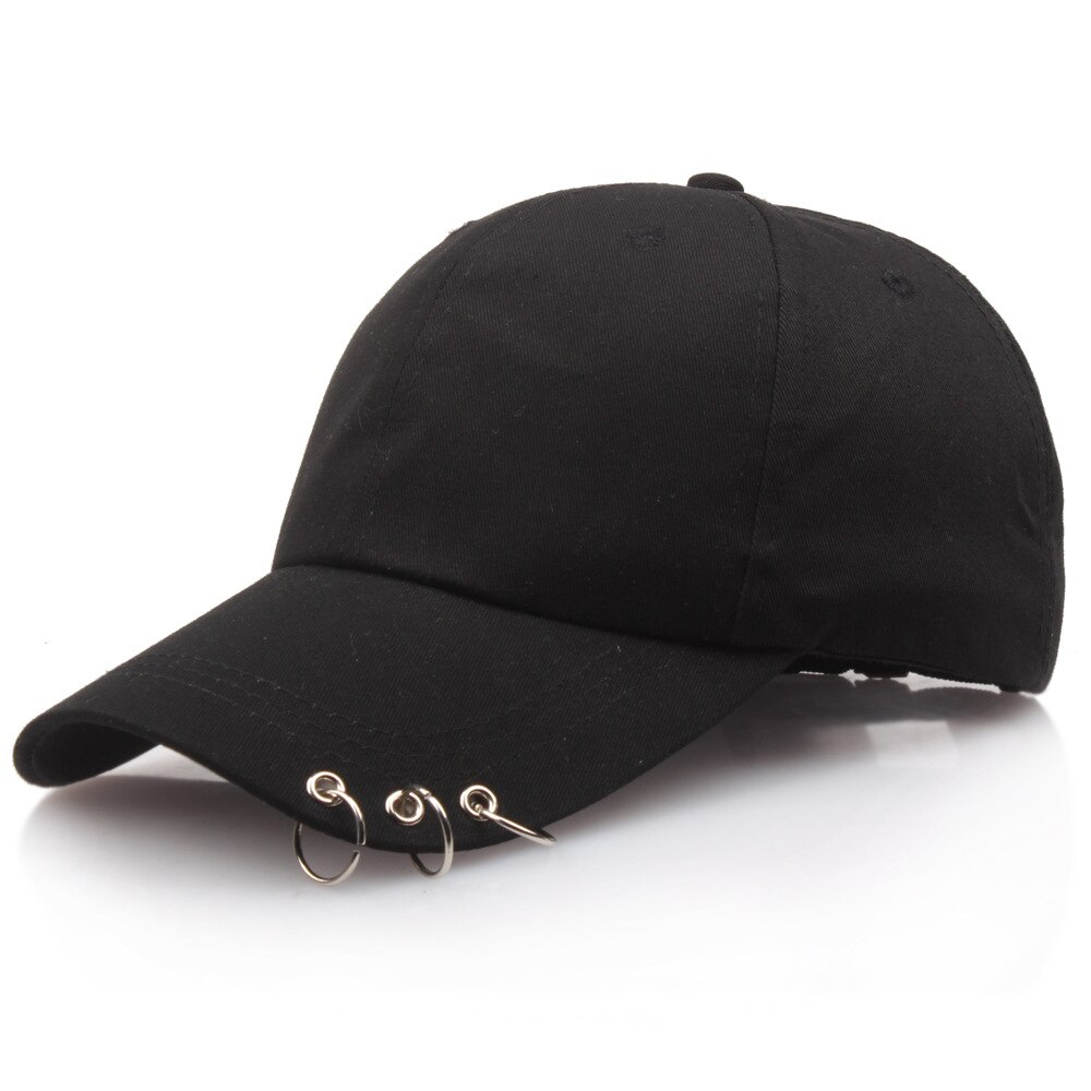 1PC Simple Black Baseball Cap with Rings Spring Summer For Men Women Hip Hop Sports Sunshade Cotton Duck Tongue Hat H18