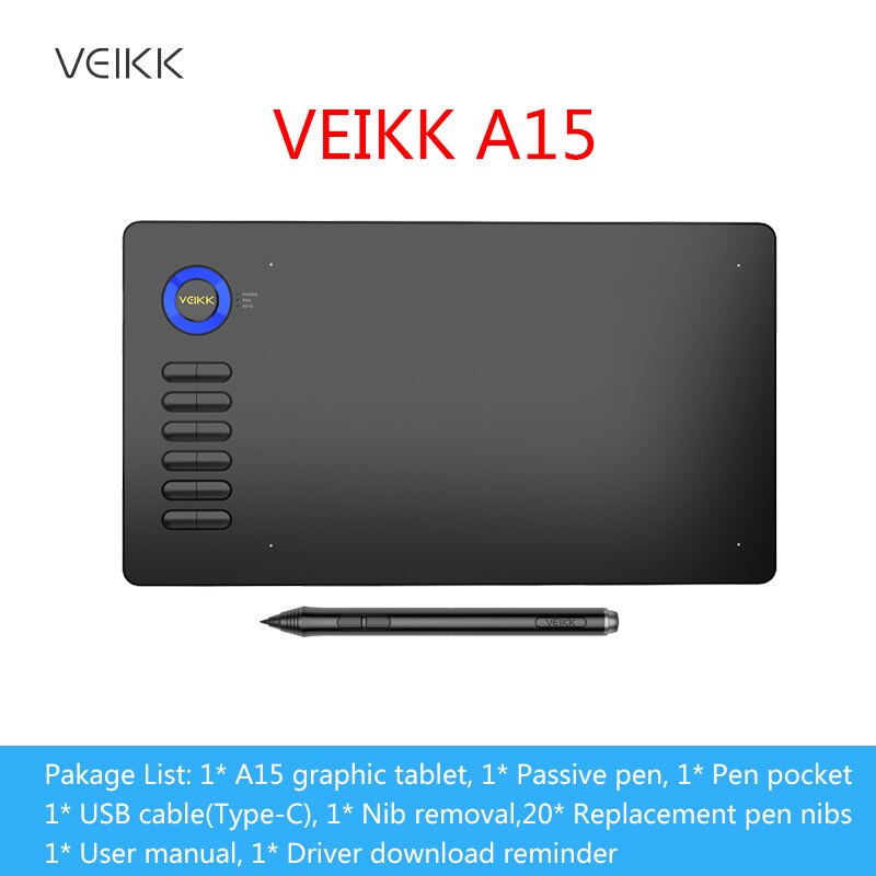 VEIKK Drawing Tablet A15/A30/A50/S640 Graphic Tablet Digital Drawing Tablet 8192 Induction Levels Button Beginner: A15