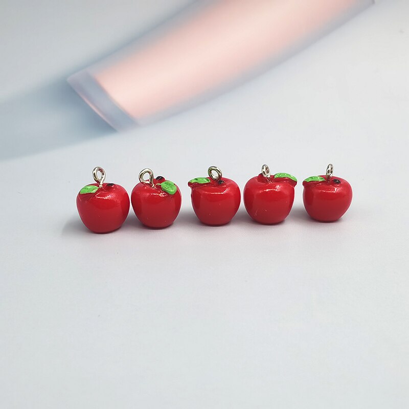 10 stk kawaii røde eple harpiks sjarm til smykker å lage søt frukt anheng til øredobber gjør-det-selv smykker tilbehør  c340