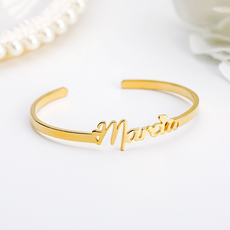 Custom Naam Manchet Armbanden Armbanden Voor Vrouwen Roestvrij Staal Rose Goud Zilver Personaliseer Vrouwelijke Bangle Armband Mode-sieraden